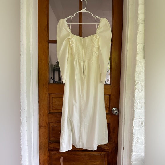 Reformation Isaac Dress in White Ivory Long Sleeves Midi Slit Cotton - Picture 7 of 13